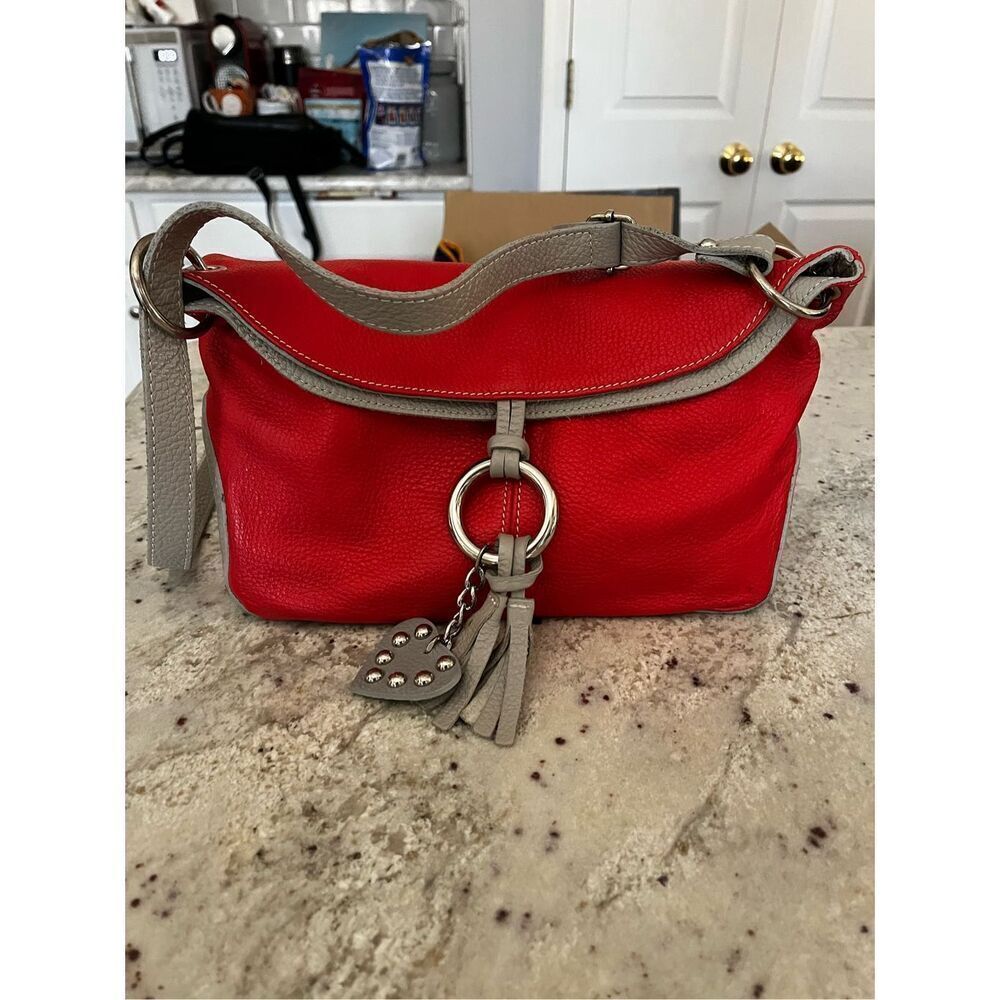 Marant Orange & Gray Flap Over Crossbody Italian Pebble Leather Shoulder Bag NWO